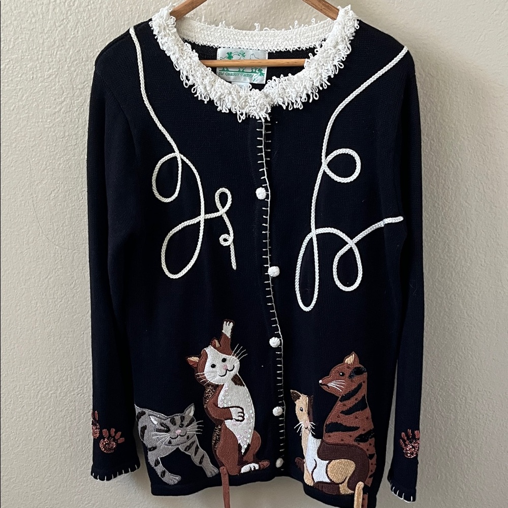 The Quaker Factory Black Cats Cartigan Size XS